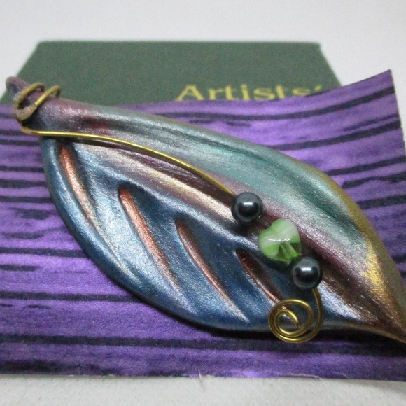 ARTIST MARKET Glass Copper Wire Brooch Handcrafted - Picture 3 of 8